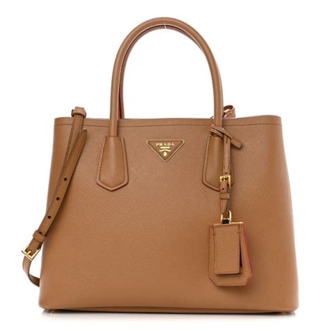 prada saffiano cuir hand bag caramel|PRADA Saffiano Cuir Small Double Bag Caramel Fuoco.